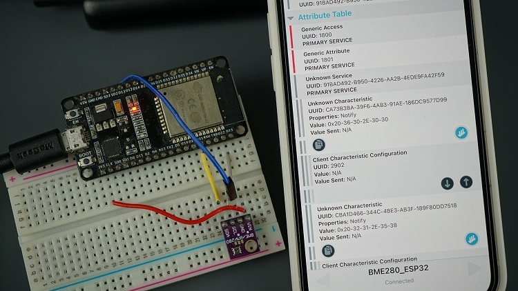 ESP32 BLE Server Connected to the nRF Connect App