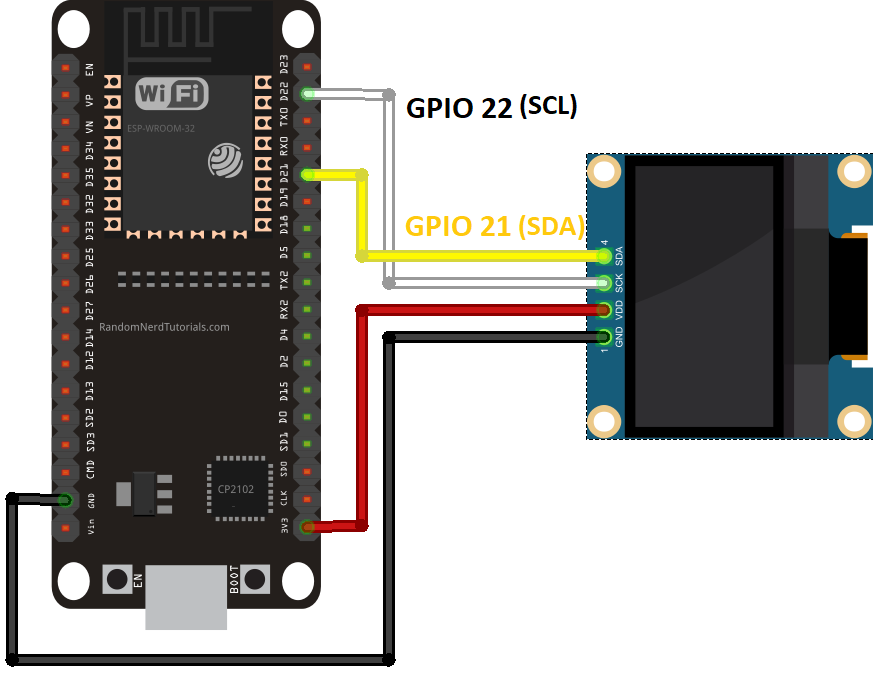 ESP32 Wiring Circuit to OLED SSD1306 Schematic Diagram