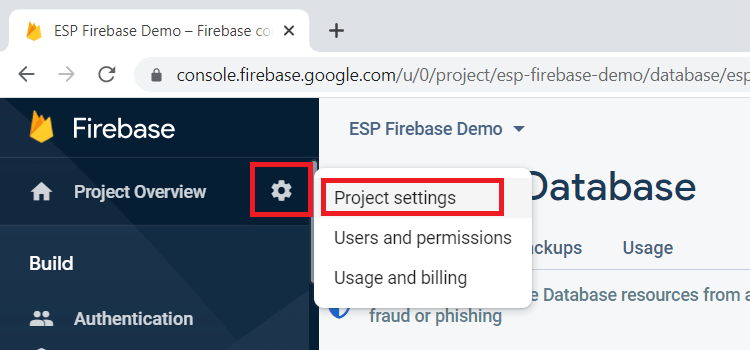 Firebase Project Settings