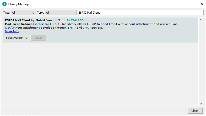 Install library ESP32 Send Email SMTP Server Arduino IDE