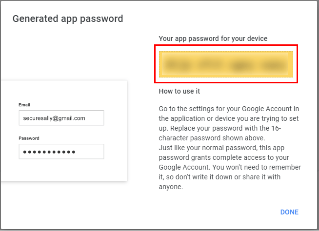 Generated App password gmail